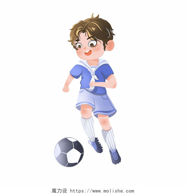 小学生踢足球卡通人物课间活动运动素材踢足球元素